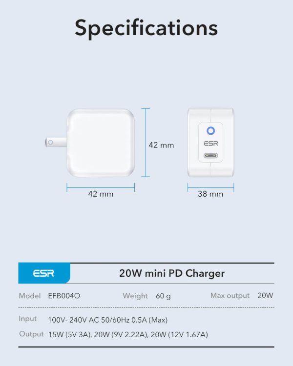 20W-mini-PD-Charging-Set-2 iPhone 13 / iPhone 12 20W Mini PD Charger Fast Charging Adapter by ESR - White - US Foldable Plug - Image 3