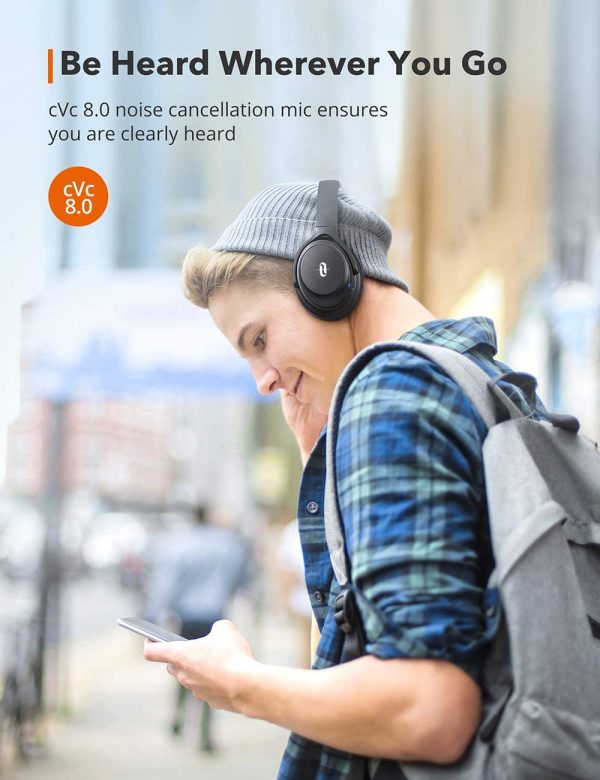 Taotronics Soundsurge 85 Active Noise Cancellation Headphones with 40H Playtime Type C Fast Charging CVC 8.0 - Black - Image 6
