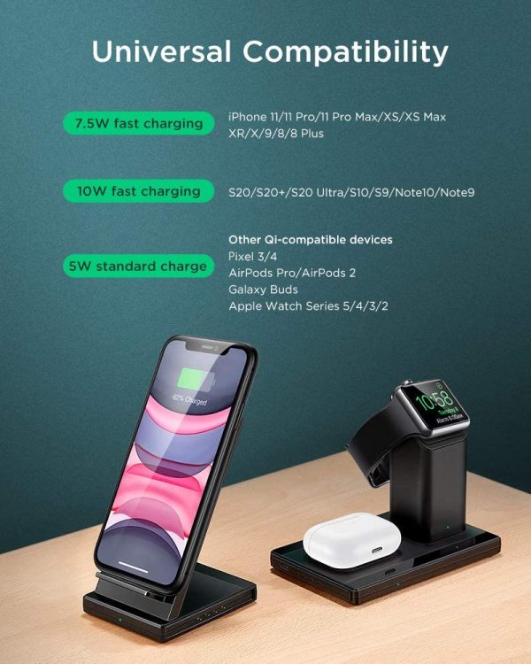 ESR 3 in 1 Wireless Charging Station, 15W for iPhone/AirPods/Apple Watch, Fast Wireless Charging Stand - Image 9