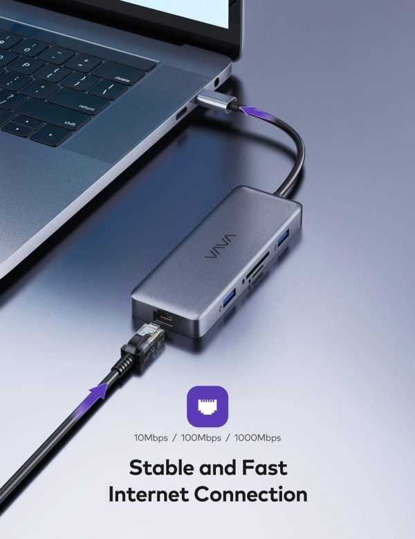61or73tRtTL._AC_SL1300_ VAVA USB C Hub 8 in 1 USB C Hub with 4K HDMI, 1Gbps RJ45 Ethernet Port, USB 3.0, SD/TF Card Reader, 100W PD Charging Port for MacBook/Pro/Air and Type C Windows Laptops - VA-UC010 - Image 5