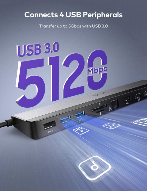 VAVA USB C 12 in 1 Docking Station with Dual 4K HDMI Output RJ45 Ethernet, 4 USB Ports, SD/TF Cards Reader, PD USB-C Charging Port, Audio/Mic for MacBook/Pro/Air, Type C Windows Laptops - VA-DK004 - Image 7