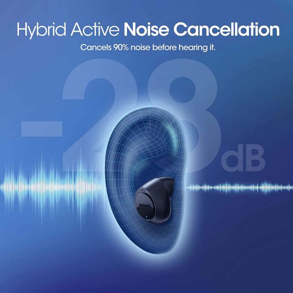 MPOW X5 Hybrid Active Noise Cancellation Earbuds w/Transparent Mode, Wireless Stereo Earbuds w/Deep Bass, USB C Charging Case, Smart Touch Control - Black - Image 9