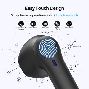 MPOW MX1 Bluetooth Headphones w / Wireless Charging Case / USB-C Charge, 4 Mics Noise Reduction in Ear Headset, 35H Playtime/Hi-Fi Stereo/Touch Control, IPX8 Waterproof Sport Earphones - Black - Image 2
