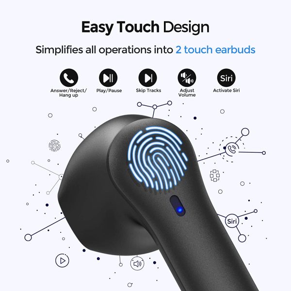 71AEPwIqaOL._AC_SL1500_ MPOW MX1 Bluetooth Headphones w / Wireless Charging Case / USB-C Charge, 4 Mics Noise Reduction in Ear Headset, 35H Playtime/Hi-Fi Stereo/Touch Control, IPX8 Waterproof Sport Earphones - Black - Image 2