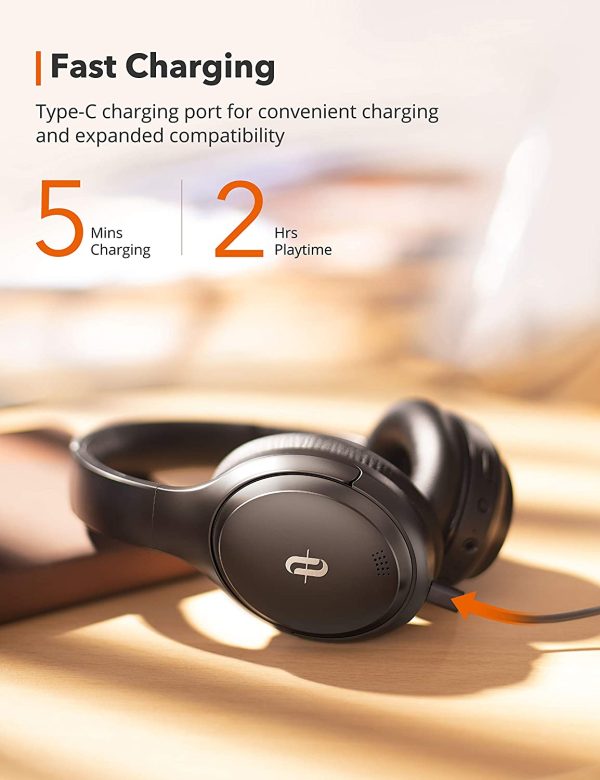 TaoTronics SoundSurge 90 Hybrid Active Noise Cancelling Headphones with Mic, with 35H Playtime, Wireless Headphones Soft Protein Earpads Built-in Mic for Travel, Home Office Black - TT-BH090 - Image 6
