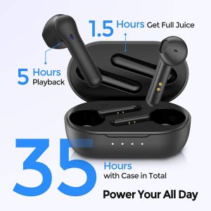 MPOW MX1 Bluetooth Headphones w / Wireless Charging Case / USB-C Charge, 4 Mics Noise Reduction in Ear Headset, 35H Playtime/Hi-Fi Stereo/Touch Control, IPX8 Waterproof Sport Earphones - Black - Image 3