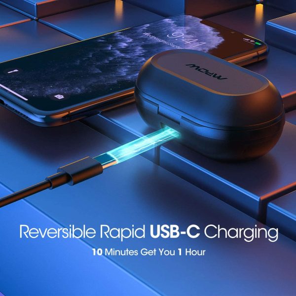 MPOW X5 Hybrid Active Noise Cancellation Earbuds w/Transparent Mode, Wireless Stereo Earbuds w/Deep Bass, USB C Charging Case, Smart Touch Control - Black - Image 6