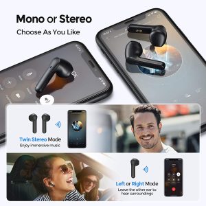 MPOW MX1 Bluetooth Headphones w / Wireless Charging Case / USB-C Charge, 4 Mics Noise Reduction in Ear Headset, 35H Playtime/Hi-Fi Stereo/Touch Control, IPX8 Waterproof Sport Earphones - Black - Image 4