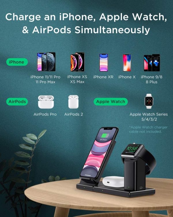 ESR 3 in 1 Wireless Charging Station, 15W for iPhone/AirPods/Apple Watch, Fast Wireless Charging Stand - Image 5