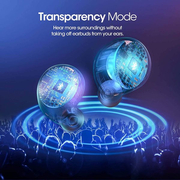 MPOW X5 Hybrid Active Noise Cancellation Earbuds w/Transparent Mode, Wireless Stereo Earbuds w/Deep Bass, USB C Charging Case, Smart Touch Control - Black - Image 7