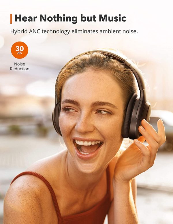 TaoTronics SoundSurge 90 Hybrid Active Noise Cancelling Headphones with Mic, with 35H Playtime, Wireless Headphones Soft Protein Earpads Built-in Mic for Travel, Home Office Black - TT-BH090 - Image 2