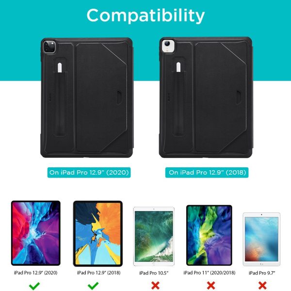 iPad Pro 12.9 2020 Sentry Stand Case for iPad Pro 12.9" 2020 & 2018 [9 Convenient Stand Angles with Strong Magnet for Hanging] [Rugged Protective Cover with Pencil Holder] [Auto Sleep/Wake] – Black - Image 8