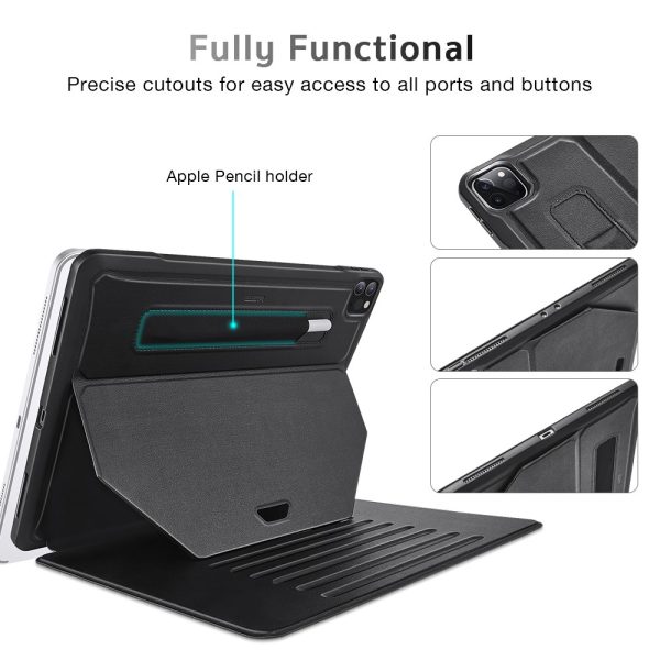 iPad Pro 12.9 2020 Sentry Stand Case for iPad Pro 12.9" 2020 & 2018 [9 Convenient Stand Angles with Strong Magnet for Hanging] [Rugged Protective Cover with Pencil Holder] [Auto Sleep/Wake] – Black - Image 6