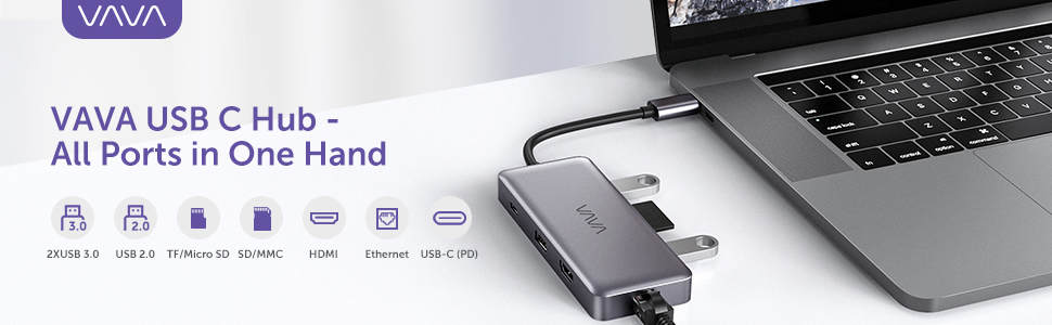 VAVA USB C Hub 8 in 1 USB Ports with Ethernet Connector & many more.