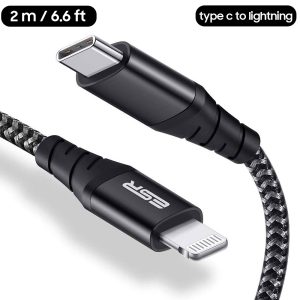 USB C to Lightning Cable MFi Certified Nylon Braided by ESR - 6 Feet - Black