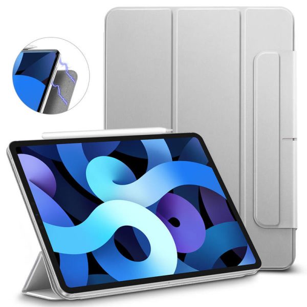 iPad-Air-4-2021-Rebound-Magnetic-Slim-Case001 iPad Air 5 2022 /iPad Air 4 2020 Rebound Magnetic Smart Case Convenient Magnetic Attachment Supports Pencil Pairing & Charging - Silver Gray - Image 1