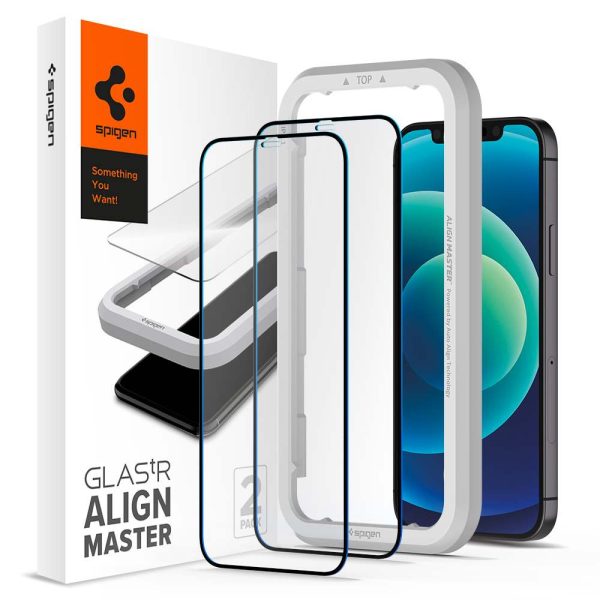 id_iphone12_mini_alm_title_01 Apple iPhone 12 mini Align Master Screen Protector Case Friendly by Spigen - HD Black - 2 PACK - AGL01812 - Image 1
