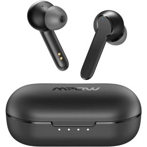 Mpow MBits S True Wireless Earbuds w/Mic, CVC8.0 Noise Cancelling Headphones, Bluetooth 5.0 Earphones Charging Case, Deep Bass/IPX8 Waterproof/35H Playtime/Touch Control/3 Mode - Black