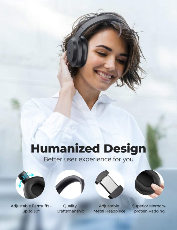 Tribit QuietPlus 50 Bluetooth Headphones, Active Noise Cancelling Headphones with 30H Playtime, Bluetooth 5.0, Hi-Fi Stereo and Soft Earpads, Built-in CVC8.0 Mics, Foldable for Travel/Home/Office - Black - Image 6