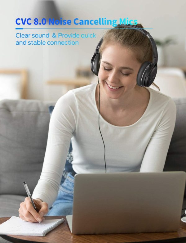 Tribit XFree Go Bluetooth Headphones, Wireless Headphones Over Ear with Bluetooth 5.0, HiFi Sound with Deep Bass, USB Lightening Fast Charge, 24H Playtime, CVC8.0 Noise Cancelling Mics - Black - Image 2