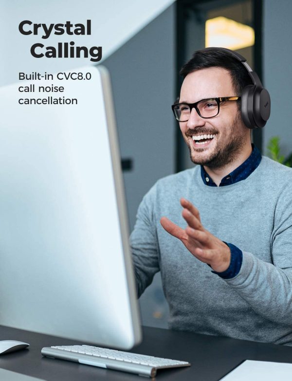 Tribit QuietPlus 50 Bluetooth Headphones, Active Noise Cancelling Headphones with 30H Playtime, Bluetooth 5.0, Hi-Fi Stereo and Soft Earpads, Built-in CVC8.0 Mics, Foldable for Travel/Home/Office - Black - Image 4