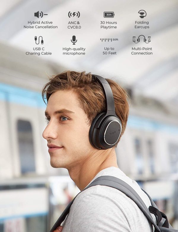 Tribit QuietPlus 72 Bluetooth Headphones, 32dB Hybrid Active Noise Cancelling Headphones, Wireless Over Ear Headphones with CVC8.0 Mic, 30H Playtime, HiFi Stereo Headset, Foldable for Travel Work Home - Image 6