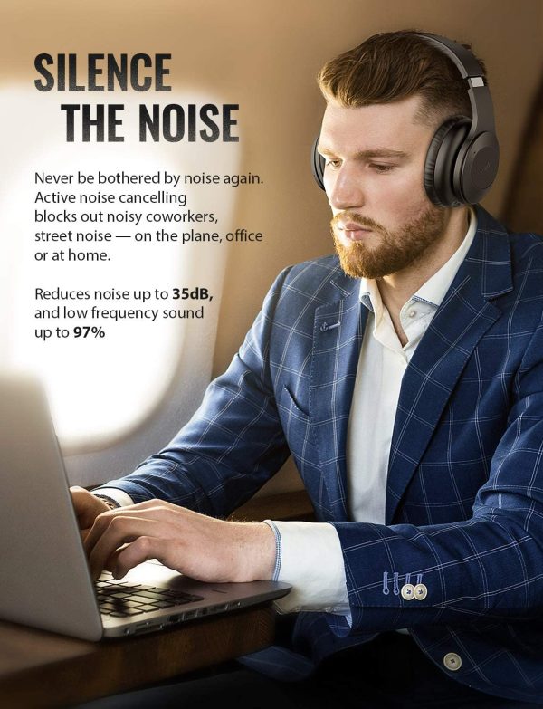 Tribit QuietPlus 100 Active Noise Cancelling Headphones - 5.0 Bluetooth Headphones with MIC 30 Hrs Playtime CVC8.0 Hi-Fi Sound Type-C Foldable Wireless Headphones Over Ear for Airplane Travel Work - Black - Image 8