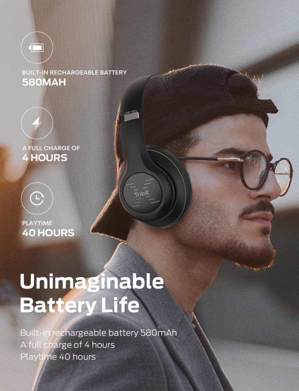 Tribit XFree Tune Bluetooth Headphones Over Ear - Wireless Headphones Noise Cancelling, Hi-Fi Stereo Sound with Rich Bass, Built-in Mic, Soft Earmuffs - Foldable Headset, 24 Hrs Playtime - Black - Image 5
