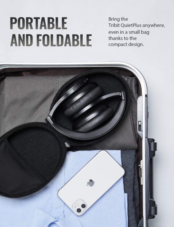 Tribit QuietPlus 100 Active Noise Cancelling Headphones - 5.0 Bluetooth Headphones with MIC 30 Hrs Playtime CVC8.0 Hi-Fi Sound Type-C Foldable Wireless Headphones Over Ear for Airplane Travel Work - Black - Image 7