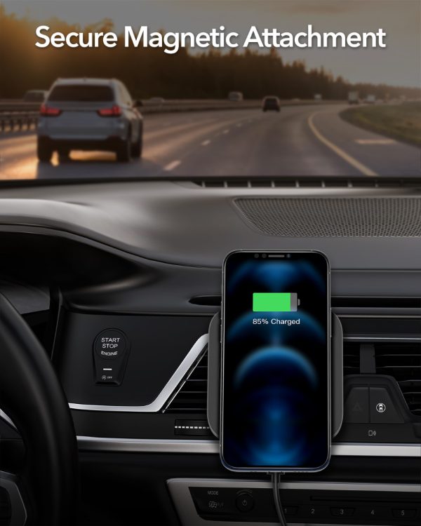 ESR HaloLock Wireless Car Charger MagSafe Compatible Magnetic Attachment and Alignment Secure Air Vent Clamp for iPhone 12/12 Pro/12 mini/12 Pro Max – Black - Image 3