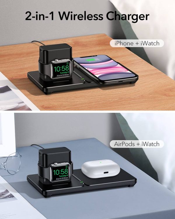 ESR 2 in 1 Wireless Charging Station [Detachable Smartwatch Charging Stand] [15W Qi Fast Charger] Dual Wireless Charging Station Compatible with iPhone 12 - Image 12