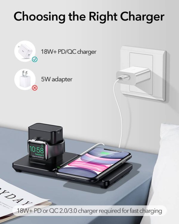 ESR 2 in 1 Wireless Charging Station [Detachable Smartwatch Charging Stand] [15W Qi Fast Charger] Dual Wireless Charging Station Compatible with iPhone 12 - Image 11