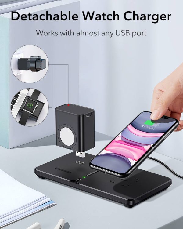 ESR 2 in 1 Wireless Charging Station [Detachable Smartwatch Charging Stand] [15W Qi Fast Charger] Dual Wireless Charging Station Compatible with iPhone 12 - Image 9