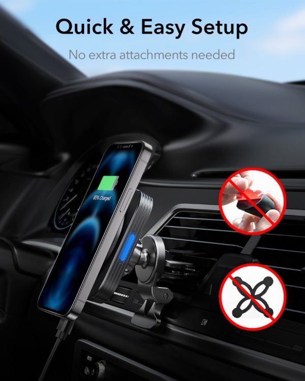ESR HaloLock Wireless Car Charger MagSafe Compatible Magnetic Attachment and Alignment Secure Air Vent Clamp for iPhone 12/12 Pro/12 mini/12 Pro Max – Black - Image 8