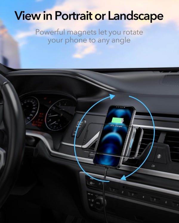 ESR HaloLock Wireless Car Charger MagSafe Compatible Magnetic Attachment and Alignment Secure Air Vent Clamp for iPhone 12/12 Pro/12 mini/12 Pro Max – Black - Image 6