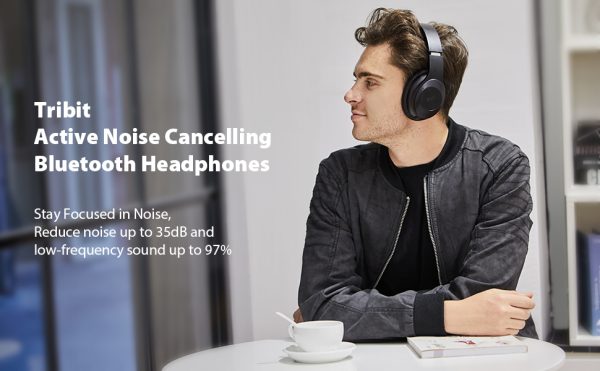 Tribit QuietPlus 100 Active Noise Cancelling Headphones - 5.0 Bluetooth Headphones with MIC 30 Hrs Playtime CVC8.0 Hi-Fi Sound Type-C Foldable Wireless Headphones Over Ear for Airplane Travel Work - Black - Image 5