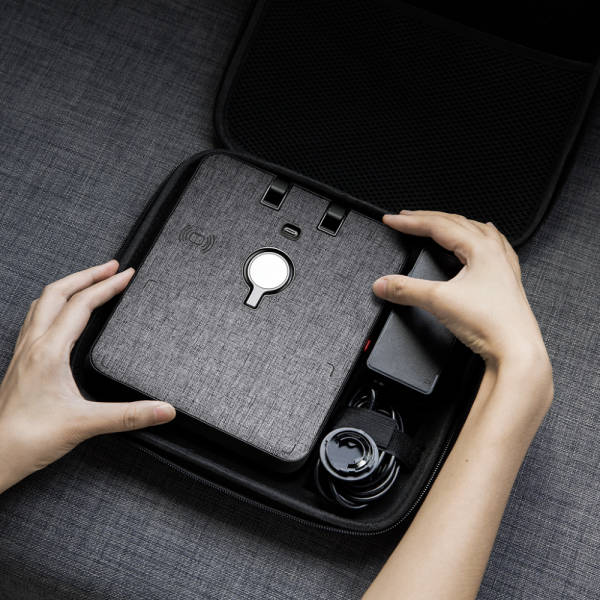 Air Omni Lite 6 in 1 Wireless Charger with 18W Fast Charging Ports, Position Free Charging, Apple Watch Mount compatible with Travel Pouch by PITAKA - Gray Cloth Weave - Image 7