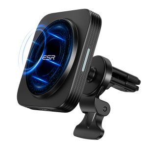 ESR HaloLock Wireless Car Charger MagSafe Compatible Magnetic Attachment and Alignment Secure Air Vent Clamp for iPhone 12/12 Pro/12 mini/12 Pro Max – Black