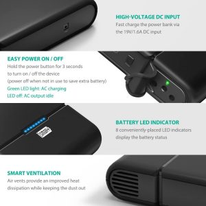 AC Outlet Portable Charger RAVPower 27000mAh 85W(100W Max) Built in 3-Prong Power Bank Laptop Travel Charger - Black - RP-PB055 - Image 3