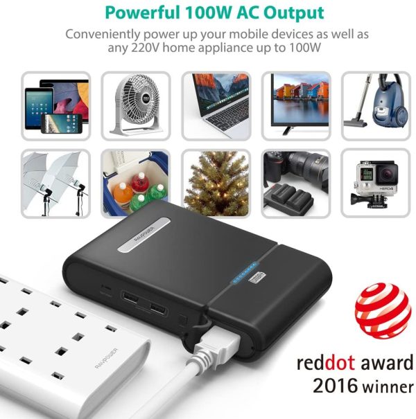 AC Outlet Portable Charger RAVPower 27000mAh 85W(100W Max) Built in 3-Prong Power Bank Laptop Travel Charger - Black - RP-PB055 - Image 6