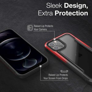 iPhone 12 Pro Max Raptic Shield Shock Absorbing Protection, Durable Aluminum Frame, 10ft Drop Tested - Black Red Gradient - Image 2