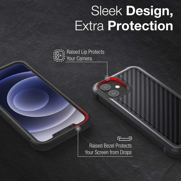 iPhone 12 / iPhone 12 Pro Raptic Lux Strong Durable Thin Cover, Impact Resistant Rubber, Wireless Charging Compatible - Black Carbon Fiber - Image 2