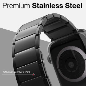 Raptic Classic Band made with Real Stainless Steel for Apple Watch Models 6/SE/5/4/3/2/1 44 mm / 42 mm - Black - Image 2