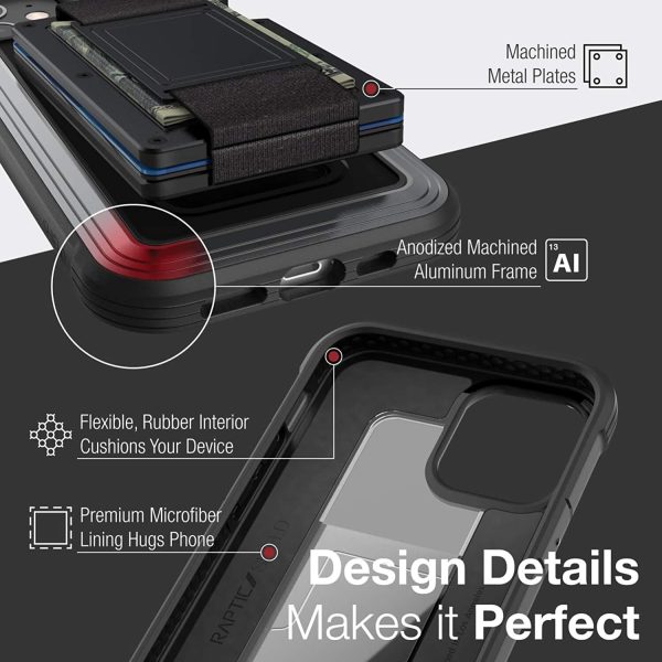 iPhone 12 / iPhone 12 Pro Raptic Shield Wallet Case Drop Protective iPhone Case + Removable Minimalist Metal RFID Blocking Credit Card Holder with Cash Strap - Black - Image 6