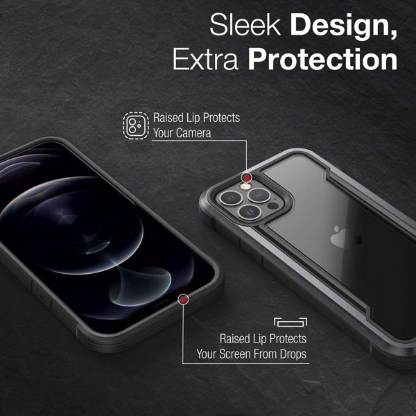 iPhone 12 / iPhone 12 Pro Raptic Shield Shock Absorbing Protection, Durable Aluminum Frame, 10ft Drop Tested - Black - Image 6