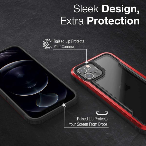 iPhone 12 / iPhone 12 Pro Raptic Shield Shock Absorbing Protection, Durable Aluminum Frame, 10ft Drop Tested - Red - Image 3