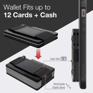 iPhone 12 Pro Max Raptic Shield Wallet Case Drop Protective iPhone Case + Removable Minimalist Metal RFID Blocking Credit Card Holder with Cash Strap - Black - Image 4