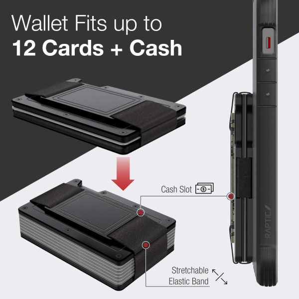 iPhone 12 / iPhone 12 Pro Raptic Shield Wallet Case Drop Protective iPhone Case + Removable Minimalist Metal RFID Blocking Credit Card Holder with Cash Strap - Black - Image 4