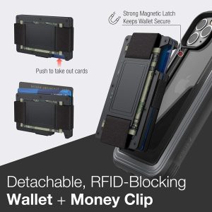 iPhone 12 Pro Max Raptic Shield Wallet Case Drop Protective iPhone Case + Removable Minimalist Metal RFID Blocking Credit Card Holder with Cash Strap - Black - Image 3