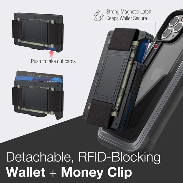 iPhone 12 / iPhone 12 Pro Raptic Shield Wallet Case Drop Protective iPhone Case + Removable Minimalist Metal RFID Blocking Credit Card Holder with Cash Strap - Black - Image 3